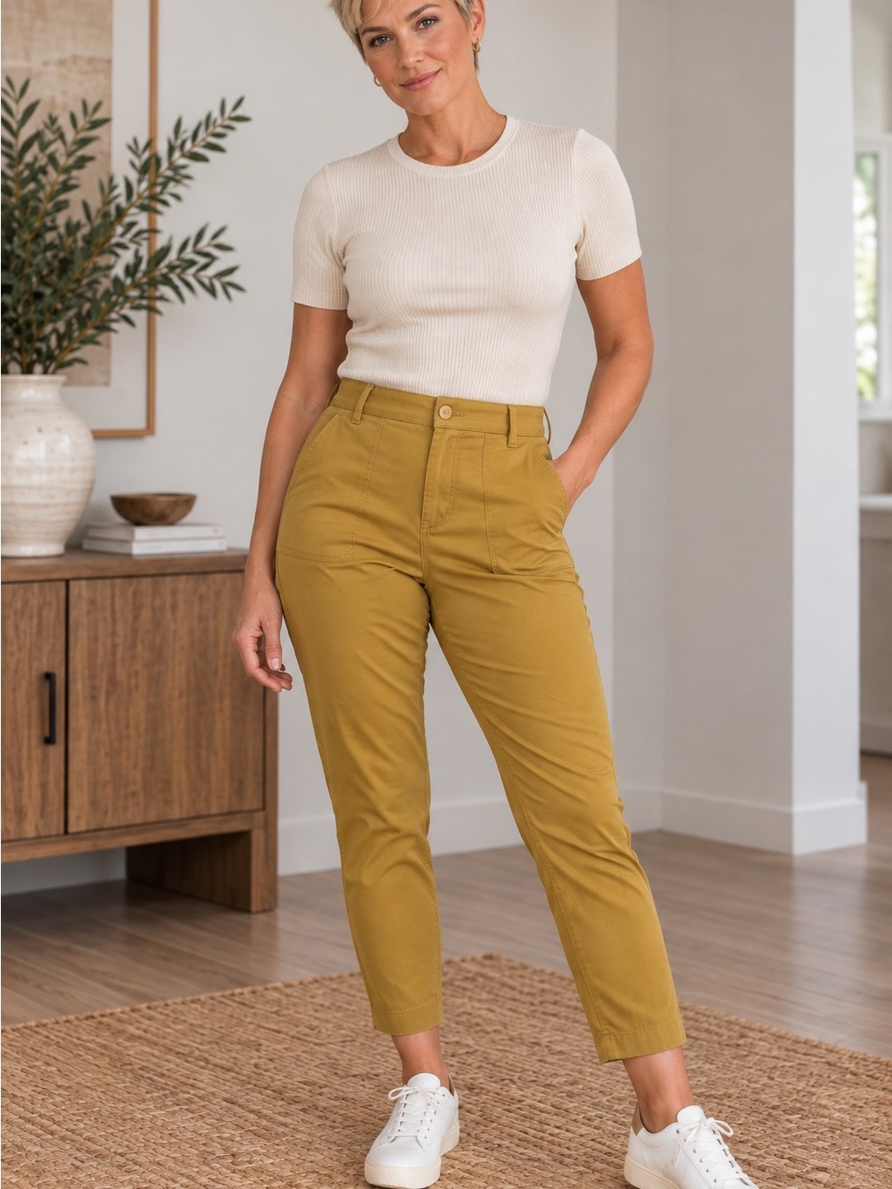 Old Navy High-Rise Ankle Pants in Mustard Yellow
